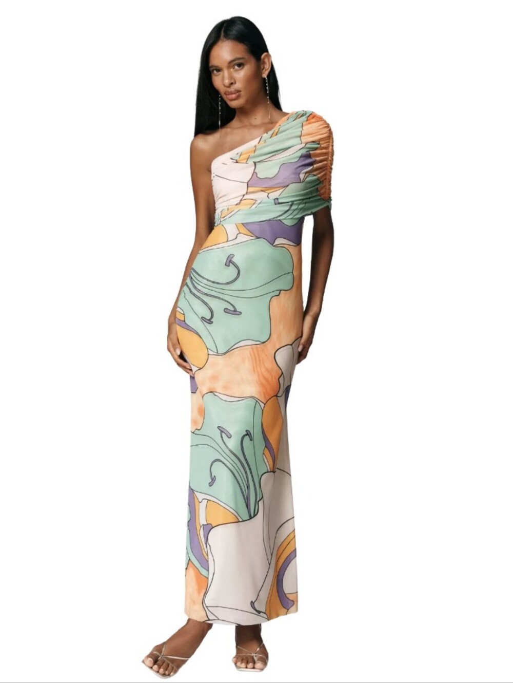 Anthropology AFRM Mirabel One Shoulder Scarf Floral Multicolor MaxiDress Sz: XXS